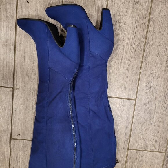 Leila Stone Royal Blue Suede Boots - Picture 1 of 2